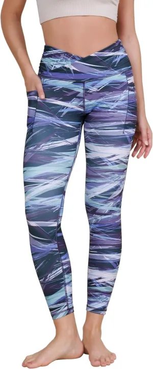 ODODOS Women's Gathered Cross Waist Yoga Leggings with Pockets, 25" / 28" Crossover Workout Yoga Pants