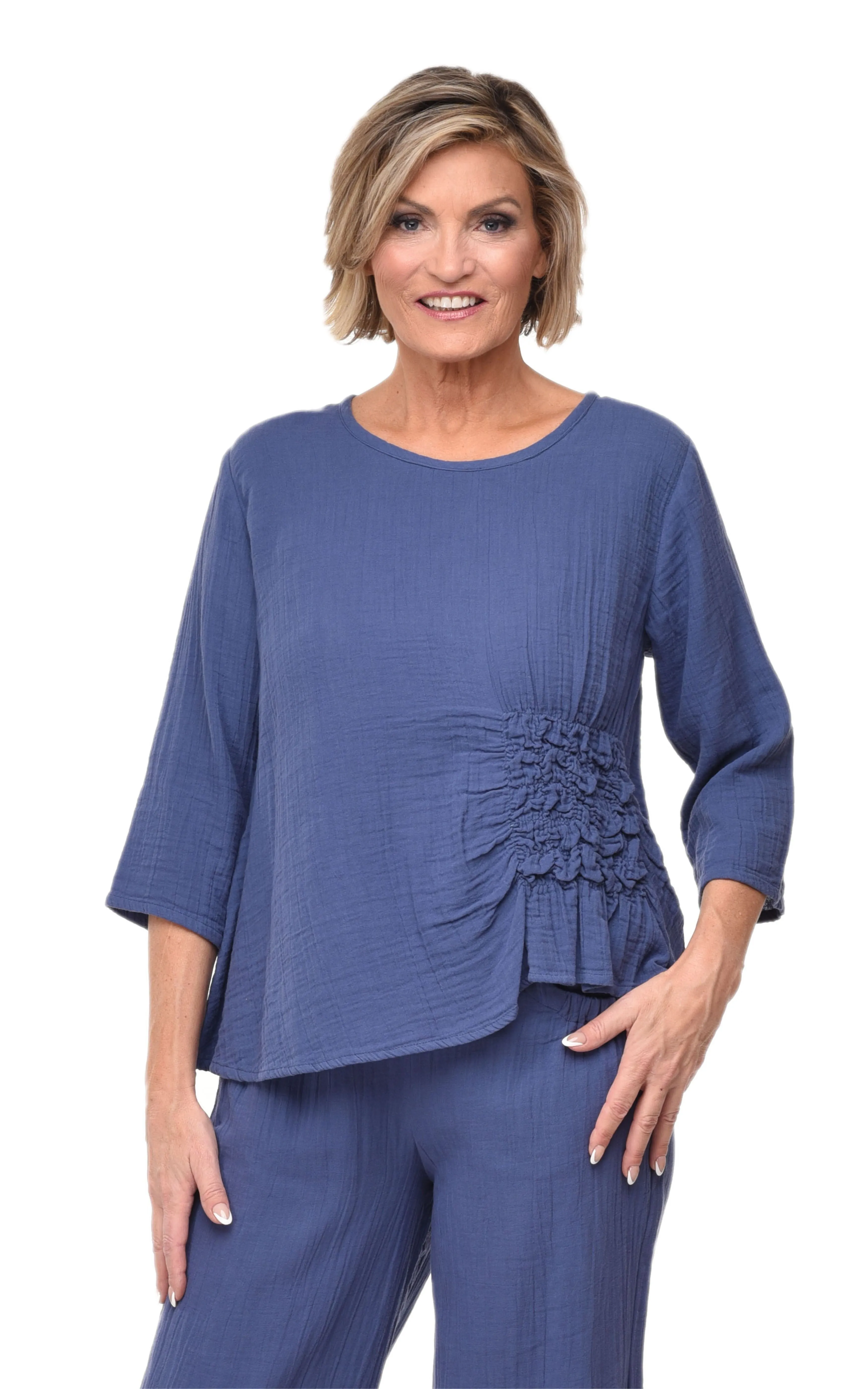 Olga Womens Top in Steel Blue