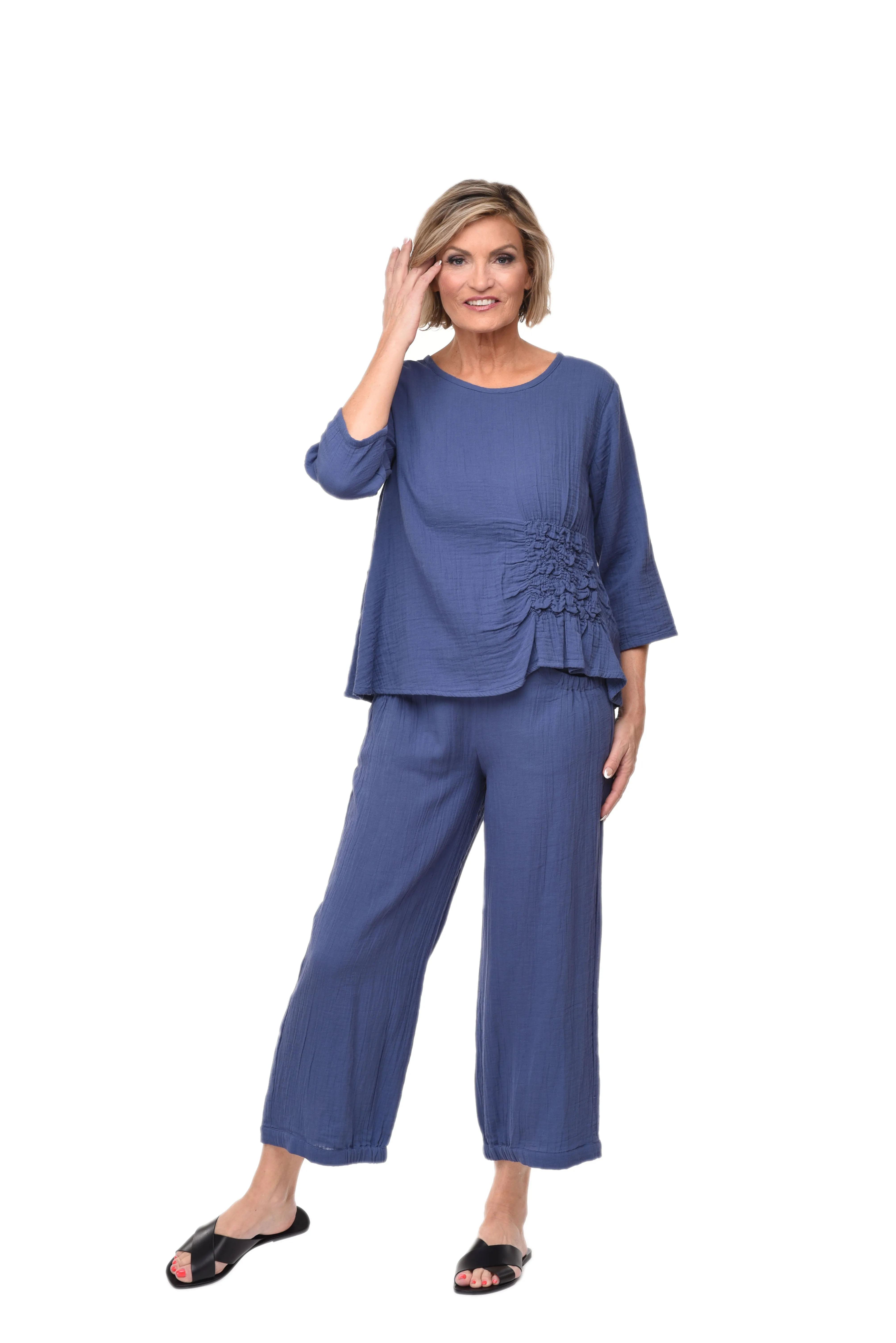 Olga Womens Top in Steel Blue