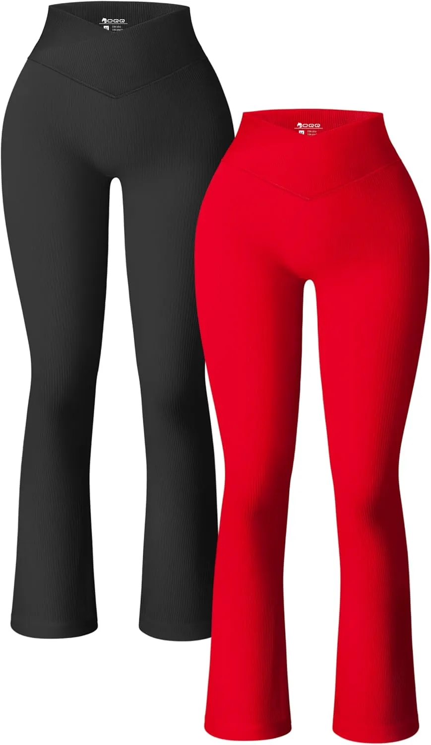 OQQ Women's 2 Piece Yoga Pants Ribbed Seamless Workout High Waist Cross Over Bell Bottoms Exercise Flare Leggings