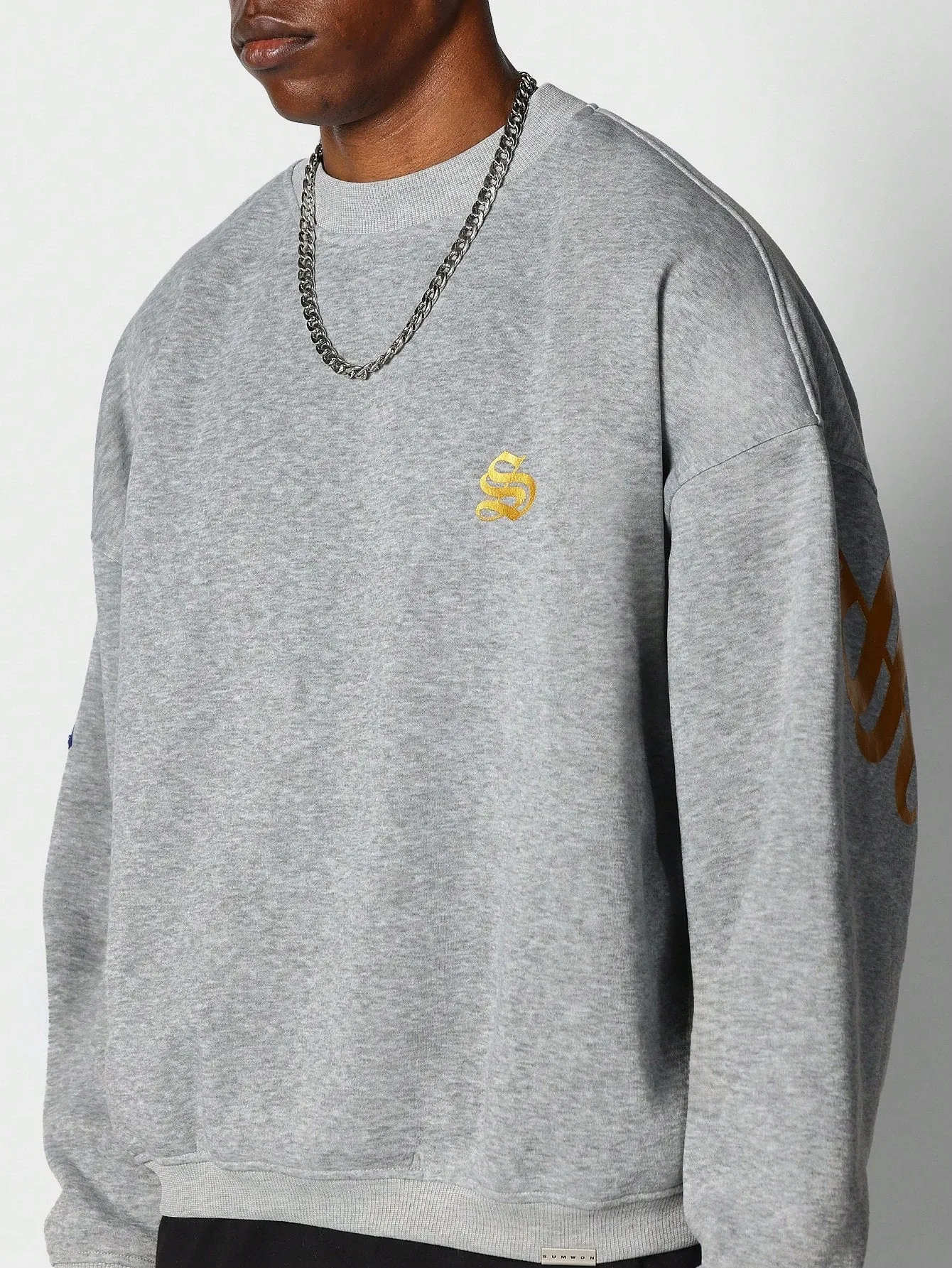 Oversized Crew Neck Sweatshirt With Front And Back Embroidery