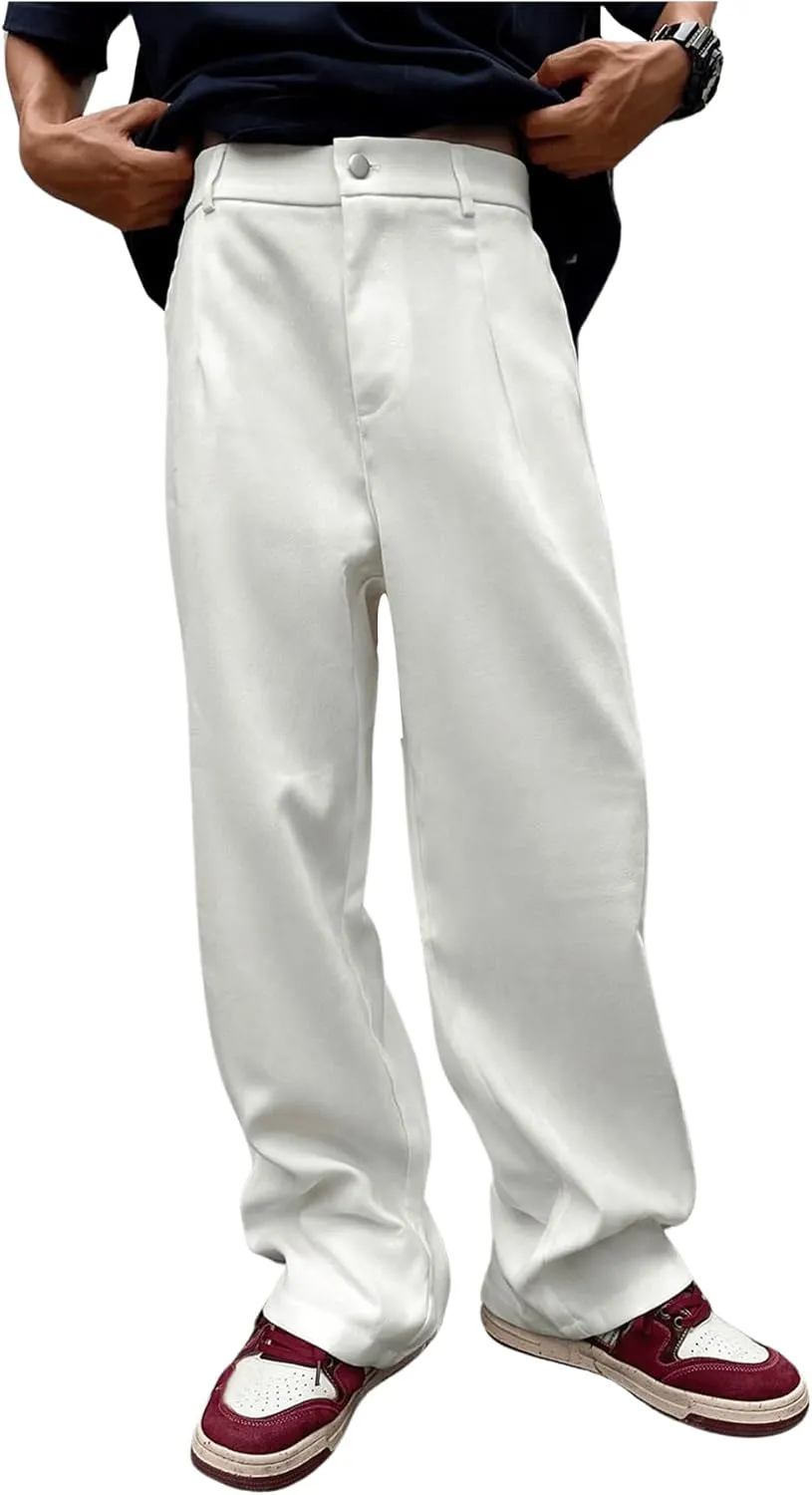 OYOANGLE Men's Straight Leg Pleated Trousers Zipper Fly Pockets Business Casual Pants Work Office Slacks