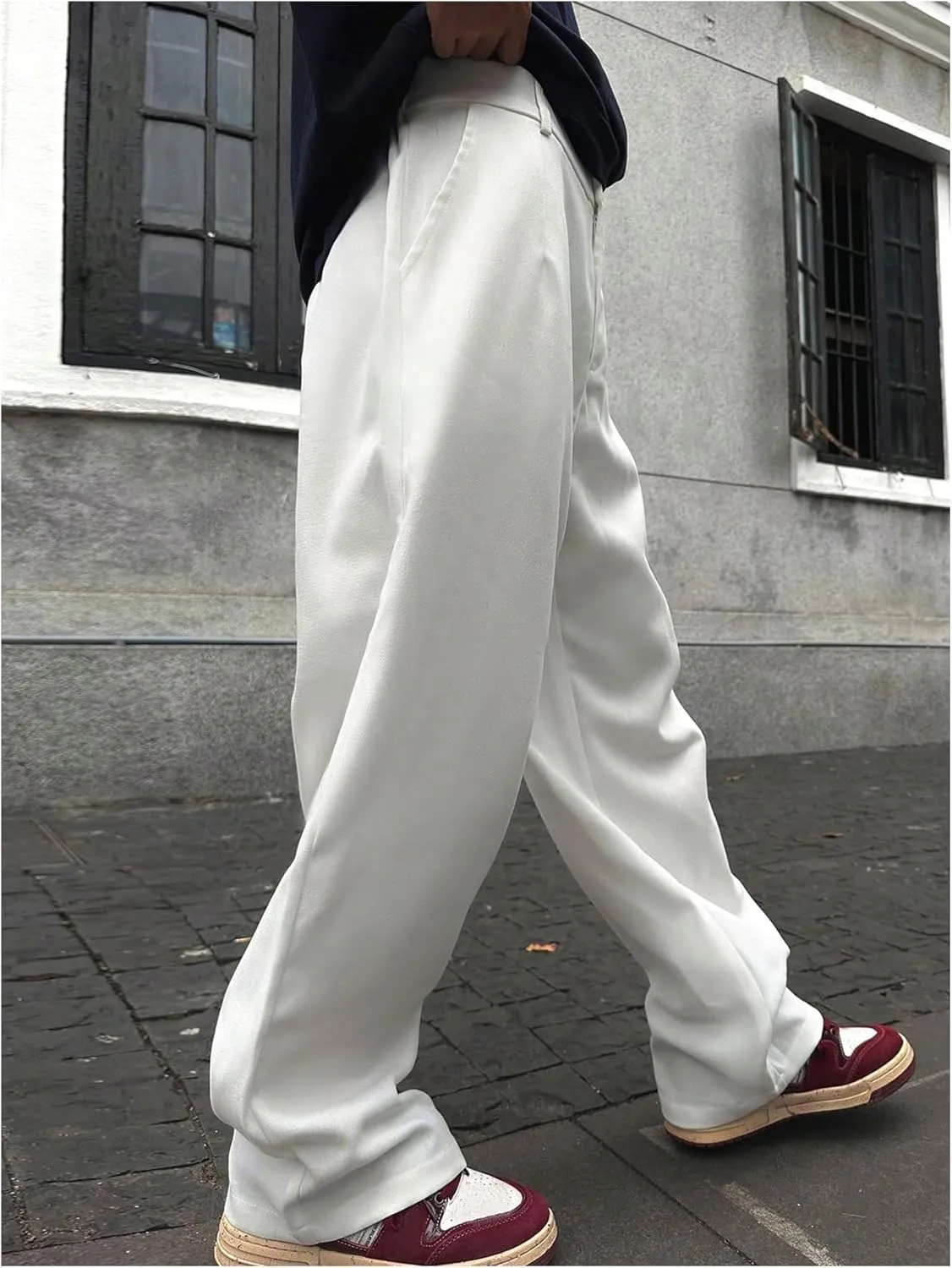 OYOANGLE Men's Straight Leg Pleated Trousers Zipper Fly Pockets Business Casual Pants Work Office Slacks