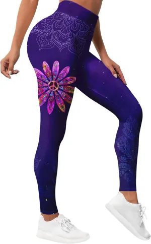 PAGYMO Leggings for Women Printed Funny Gym Womens Yoga Pants Hippie Legging Mandala Floral Pant, X-Large, Wlg-023444