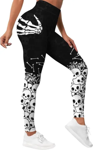 PAGYMO Leggings for Women Printed Funny Gym Womens Yoga Pants Skull Legging, Large, Wlg-029785