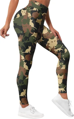 PAGYMO Leggings for Women Printed Womens Funny Gym Yoga Pants Cat Tights Camo Pant, X-Large, Wlg-030438