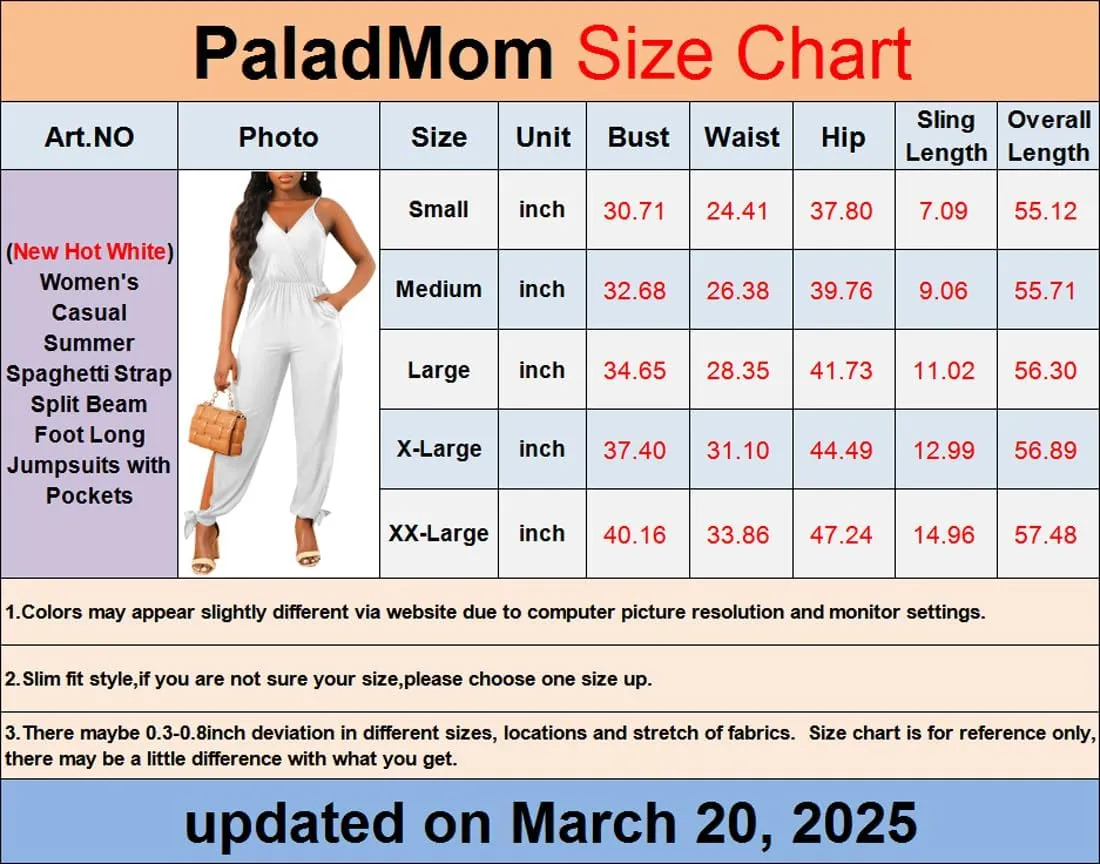 PaladMom Women's V Neck Sleeveless Jumpsuits Casual Loose Adjustable Spaghetti Strap Split Long Romper with Pockets