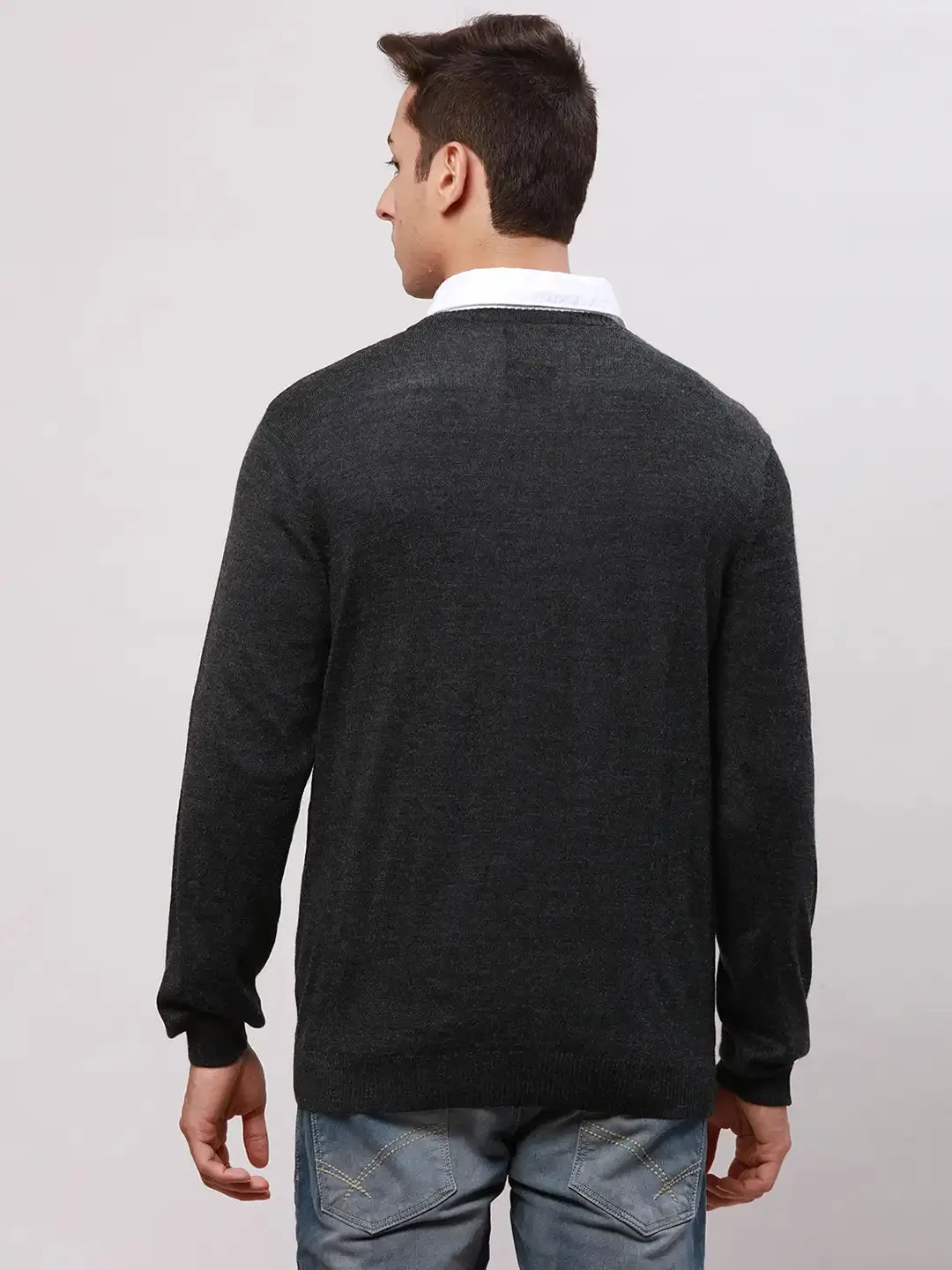 Park Avenue Men Black Regular Fit Argyle Cotton Full Sleeve V Neck Collar Pullovers