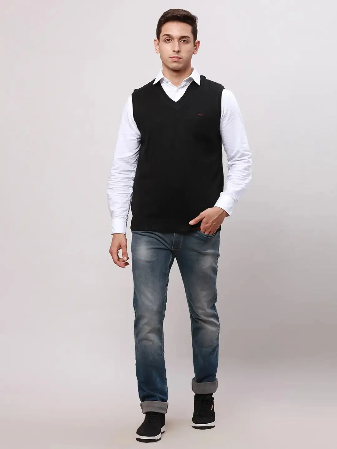 Park Avenue Men Black Regular Fit Solid Cotton Pullovers
