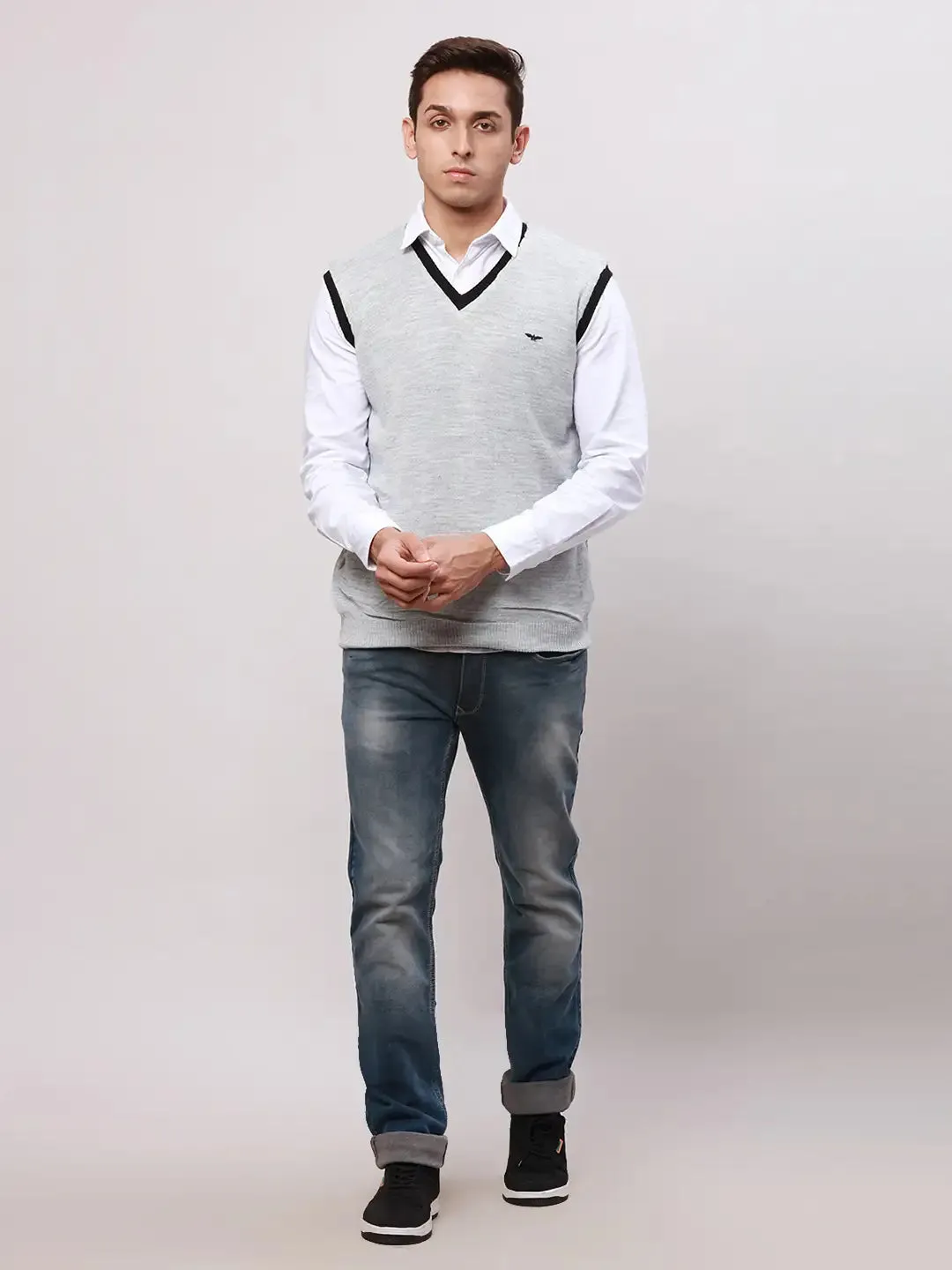 Park Avenue Men Black Regular Fit Solid Cotton Sleeveless V Neck Collar Pullovers