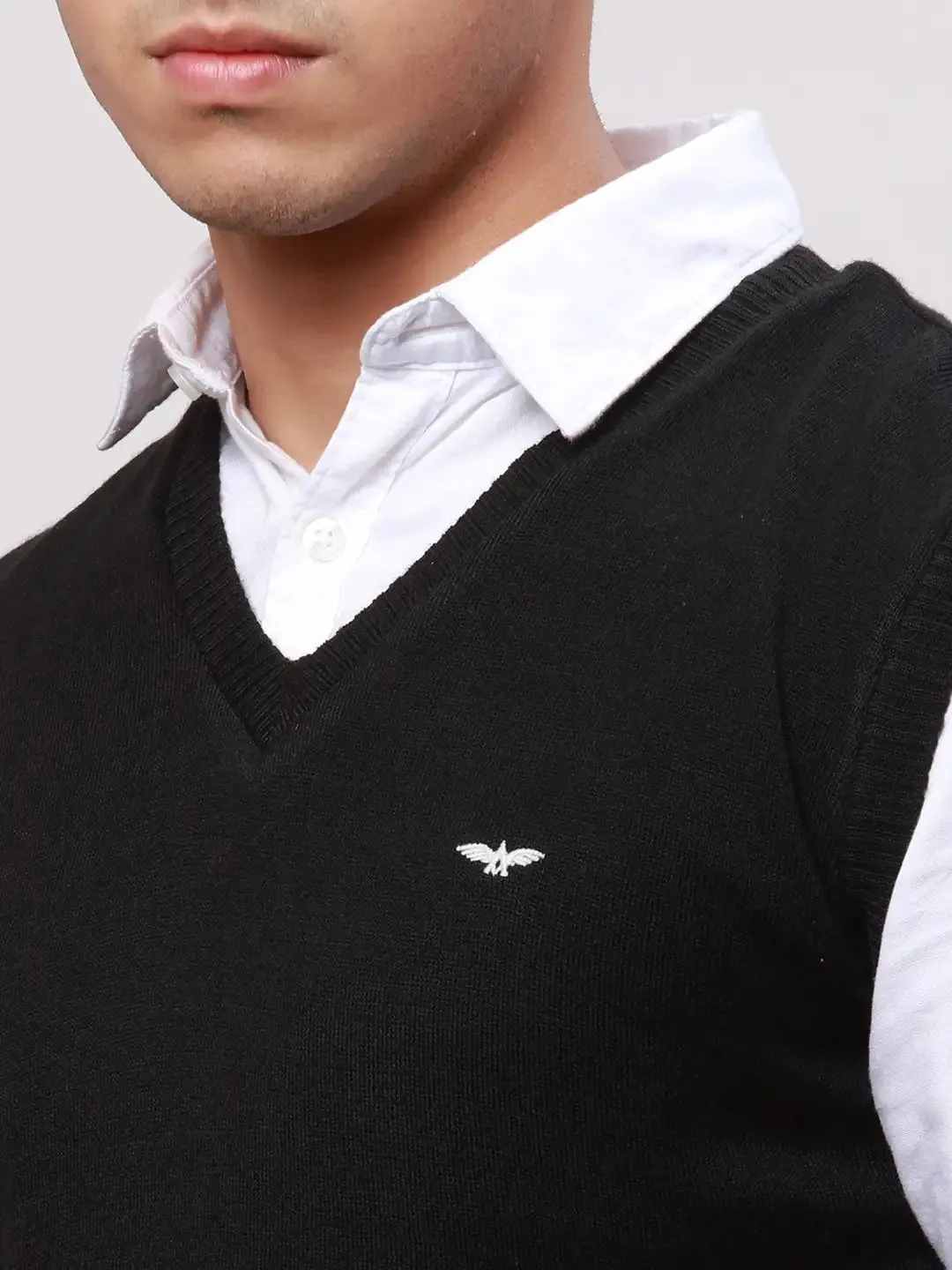 Park Avenue Men Black Regular Fit Solid Cotton Sleeveless V Neck Collar Pullovers