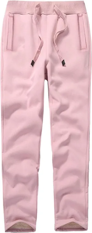PEHMEA Women's Warm Fleece Joggers Pants Workout Athletic Winter Sherpa Lined Sweatpants(02 Pink-L)