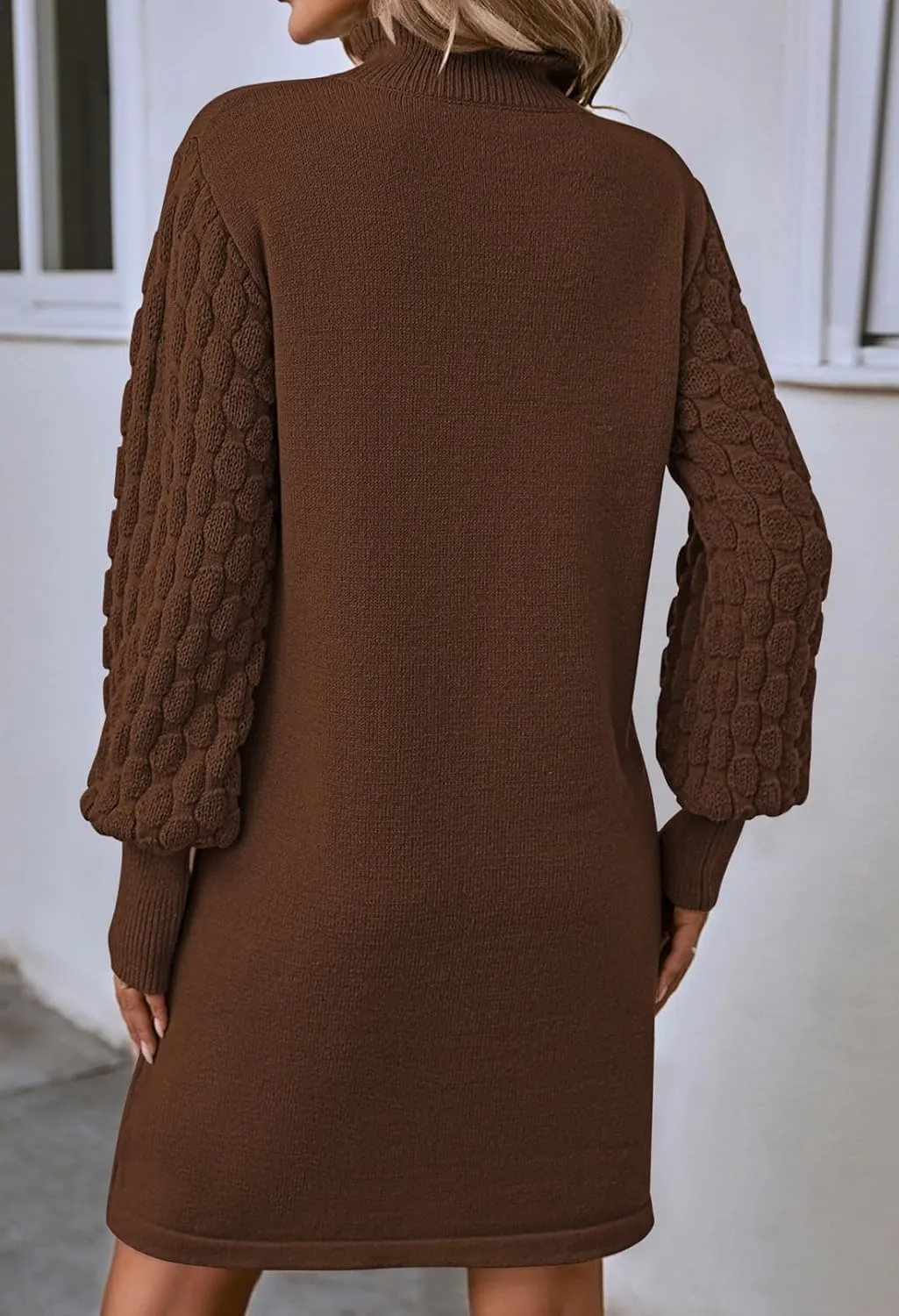 Pink Queen Women's Long Sleeve Sweater Mini Dress Casual Loose Mock Neck Empire Waist Cocktail Party Knit Short Dresses