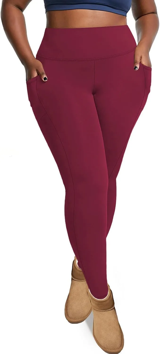 Plus Size Leggings Fleece Lined for Women Thermal Winter Tummy Control Pants Workout Running Yoga Pants with Pockets