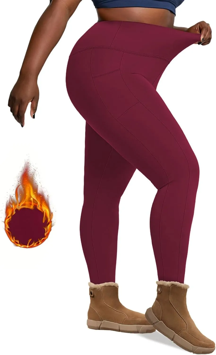 Plus Size Leggings Fleece Lined for Women Thermal Winter Tummy Control Pants Workout Running Yoga Pants with Pockets