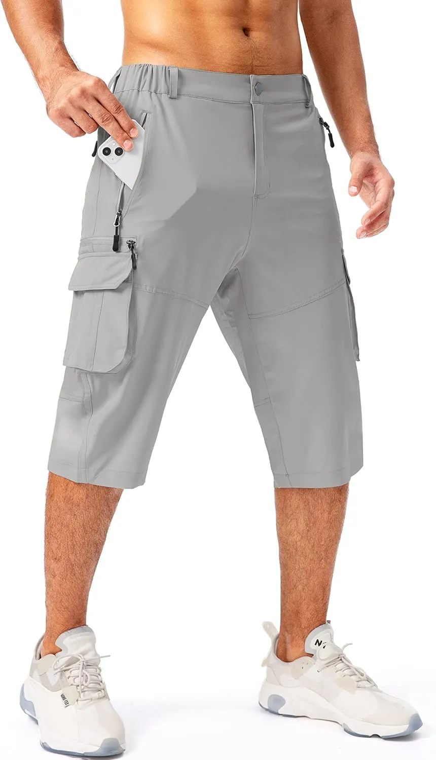 Pudolla Men's Capri Pants Quick Dry 3/4 Long Shorts with 6 Pockets for Fishing Golf Athletic Hiking