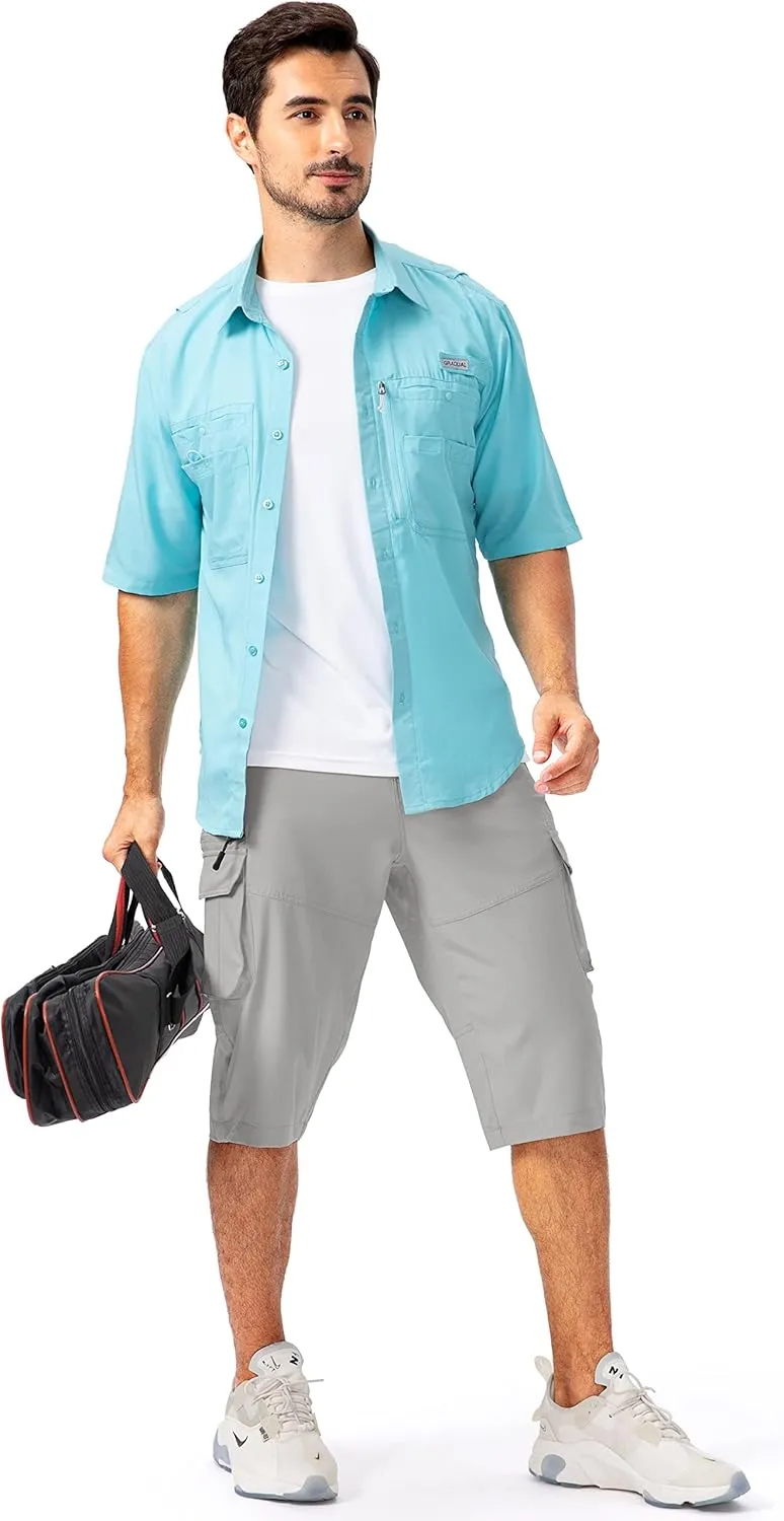 Pudolla Men's Capri Pants Quick Dry 3/4 Long Shorts with 6 Pockets for Fishing Golf Athletic Hiking