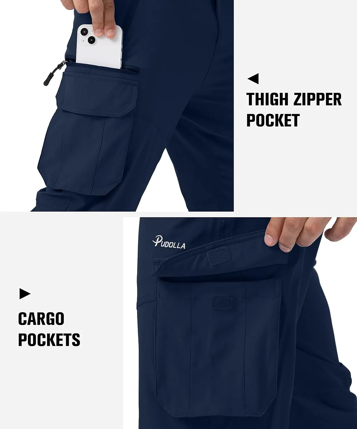 Pudolla Men's Capri Pants Quick Dry 3/4 Long Shorts with 6 Pockets for Fishing Golf Athletic Hiking
