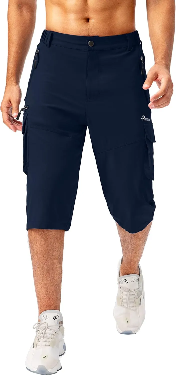 Pudolla Men's Capri Pants Quick Dry 3/4 Long Shorts with 6 Pockets for Fishing Golf Athletic Hiking