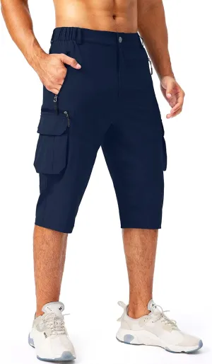 Pudolla Men's Capri Pants Quick Dry 3/4 Long Shorts with 6 Pockets for Fishing Golf Athletic Hiking