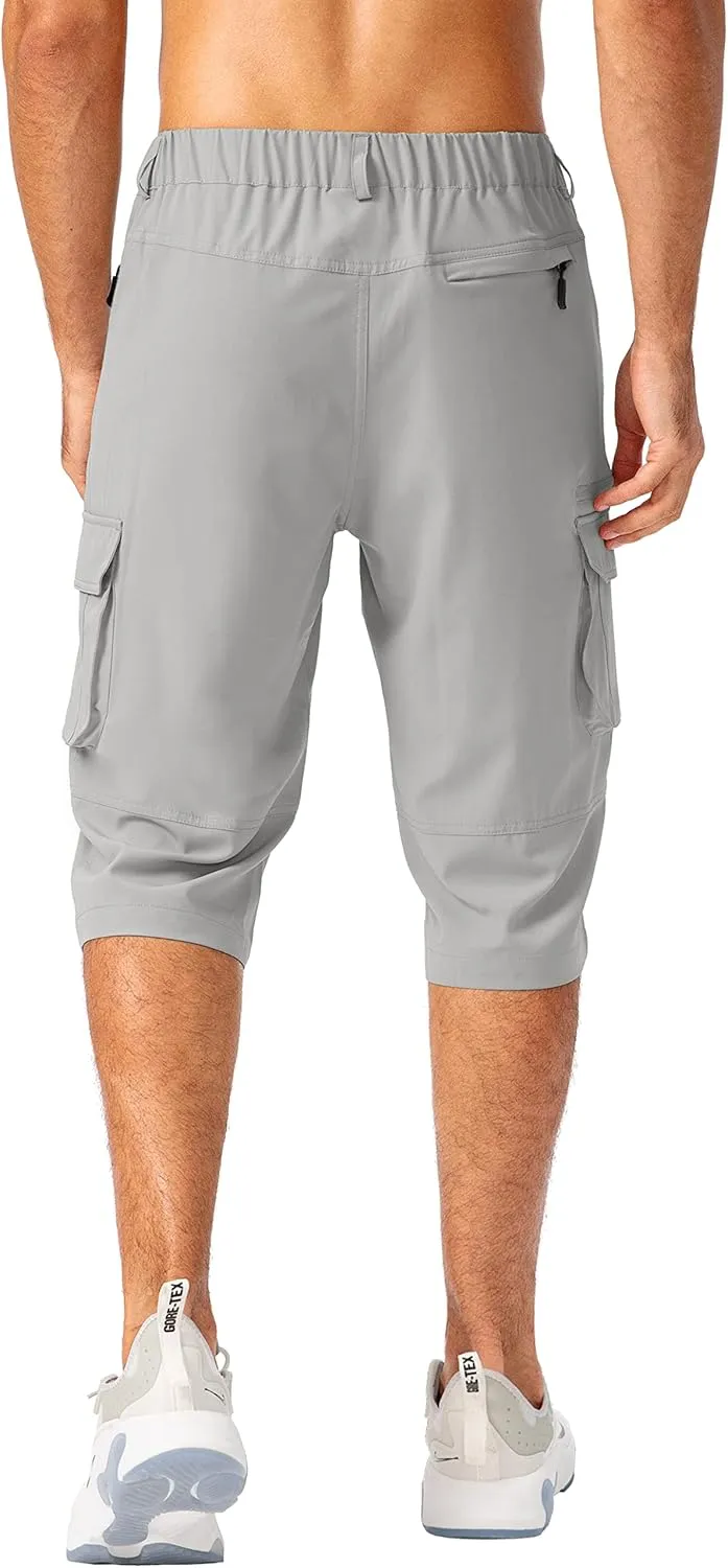 Pudolla Men's Capri Pants Quick Dry 3/4 Long Shorts with 6 Pockets for Fishing Golf Athletic Hiking