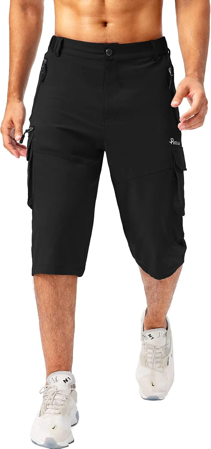 Pudolla Men's Capri Pants Quick Dry 3/4 Long Shorts with 6 Pockets for Fishing Golf Athletic Hiking