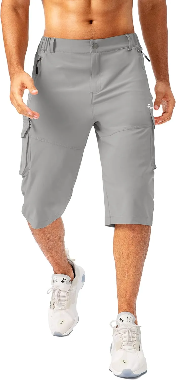 Pudolla Men's Capri Pants Quick Dry 3/4 Long Shorts with 6 Pockets for Fishing Golf Athletic Hiking