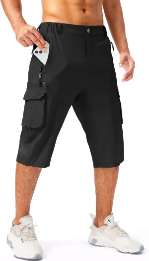 Pudolla Men's Capri Pants Quick Dry 3/4 Long Shorts with 6 Pockets for Fishing Golf Athletic Hiking