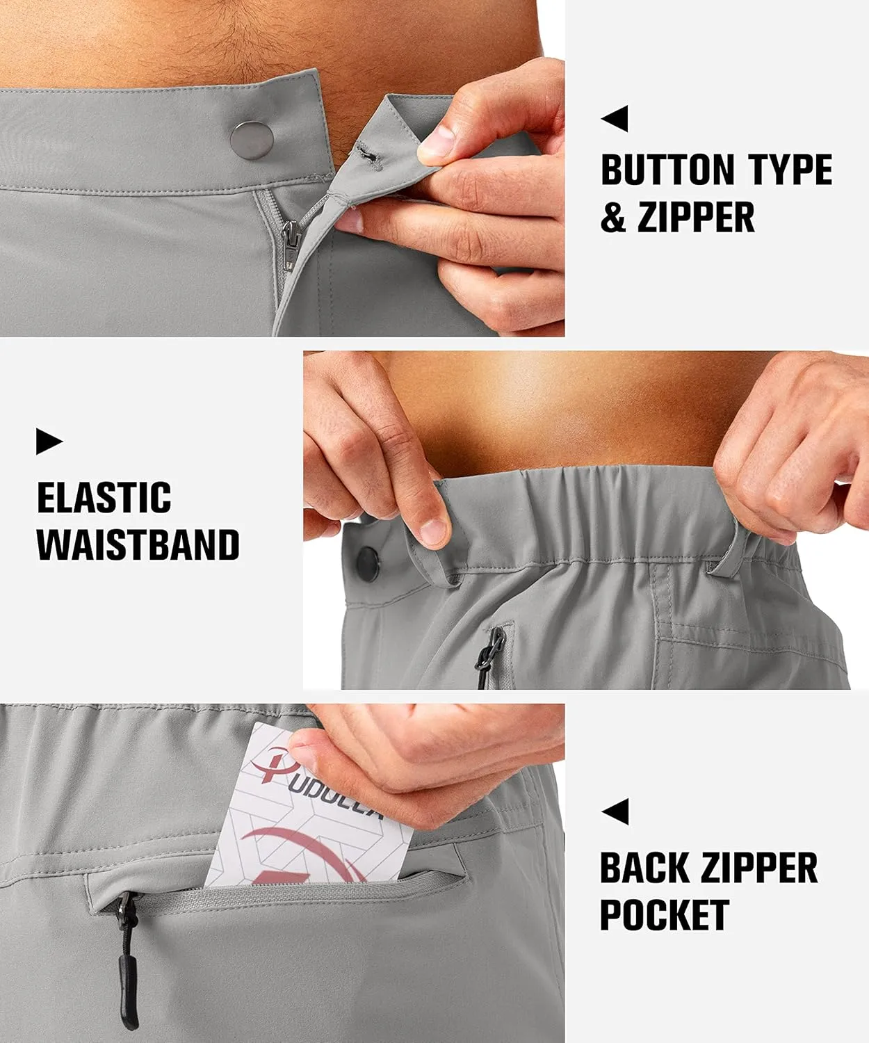 Pudolla Men's Capri Pants Quick Dry 3/4 Long Shorts with 6 Pockets for Fishing Golf Athletic Hiking