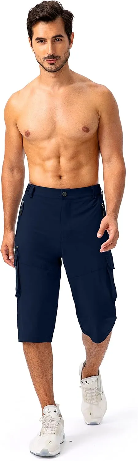 Pudolla Men's Capri Pants Quick Dry 3/4 Long Shorts with 6 Pockets for Fishing Golf Athletic Hiking
