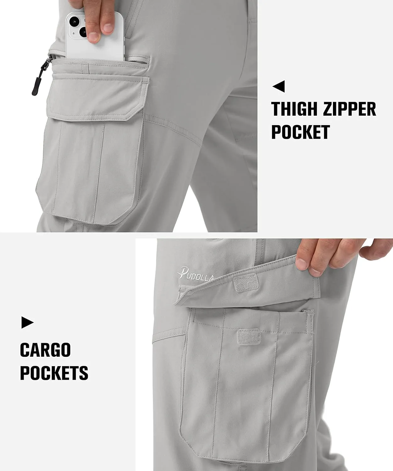 Pudolla Men's Capri Pants Quick Dry 3/4 Long Shorts with 6 Pockets for Fishing Golf Athletic Hiking