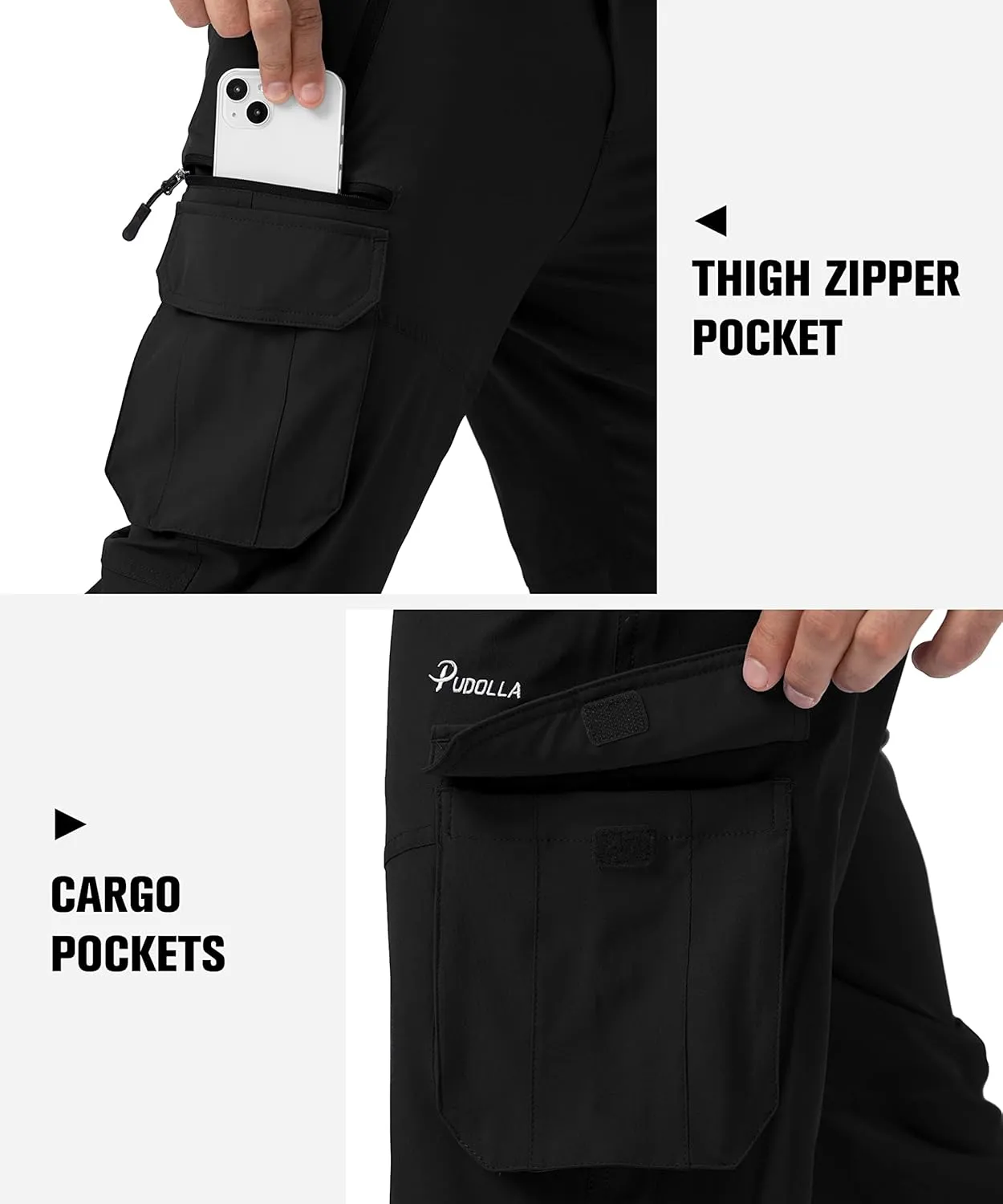 Pudolla Men's Capri Pants Quick Dry 3/4 Long Shorts with 6 Pockets for Fishing Golf Athletic Hiking