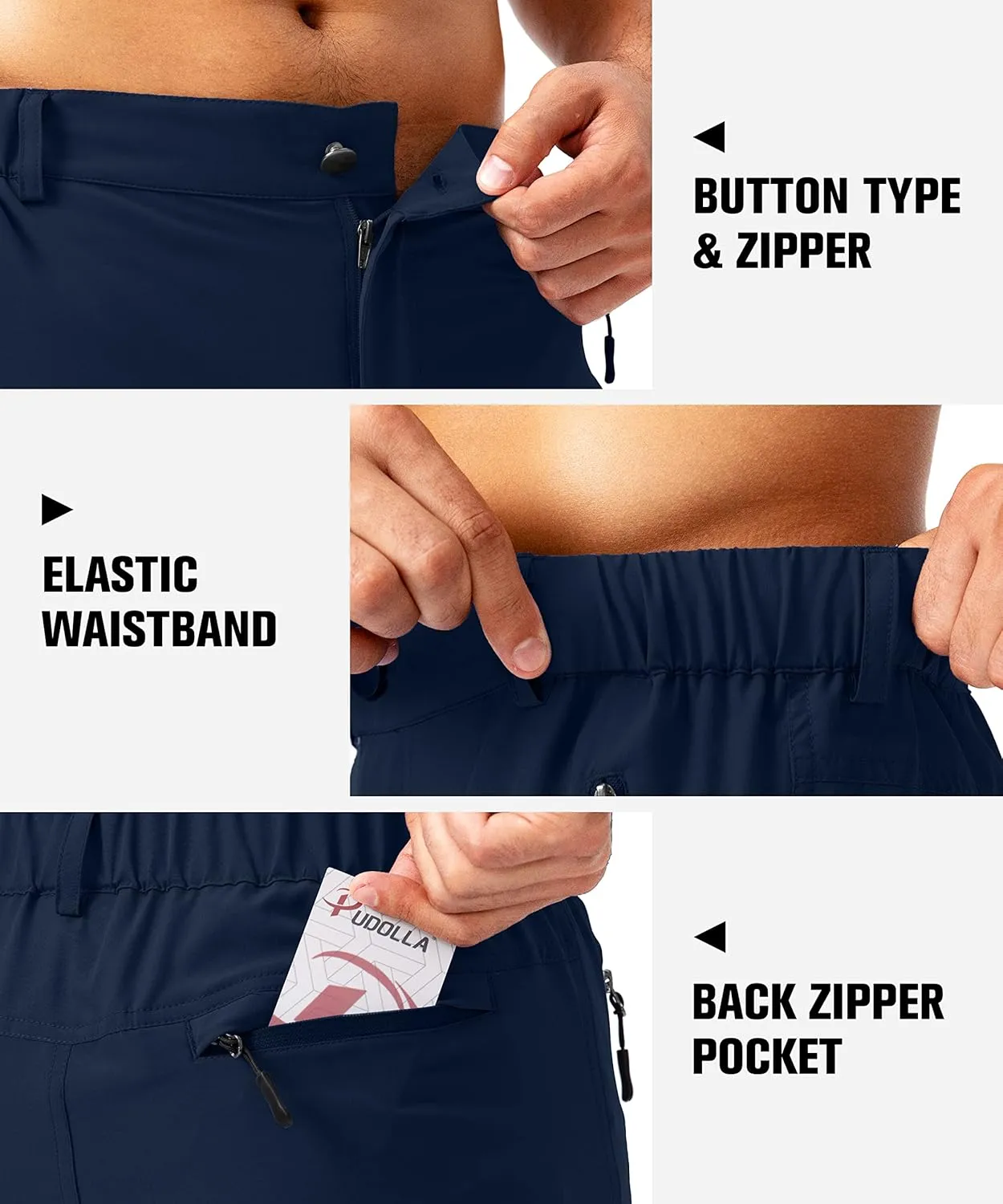 Pudolla Men's Capri Pants Quick Dry 3/4 Long Shorts with 6 Pockets for Fishing Golf Athletic Hiking