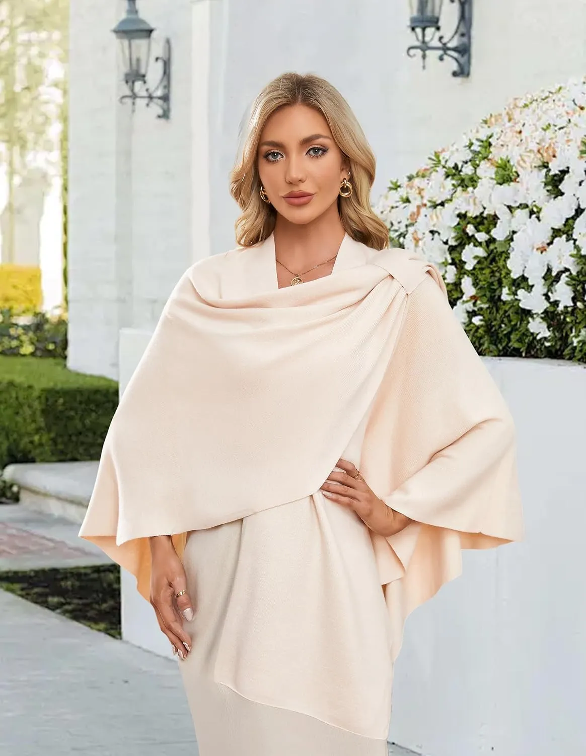 PULI Womens Large Cross Front Poncho Sweater Wrap Topper Knitted Elegant Shawls Cape for Fall Winter