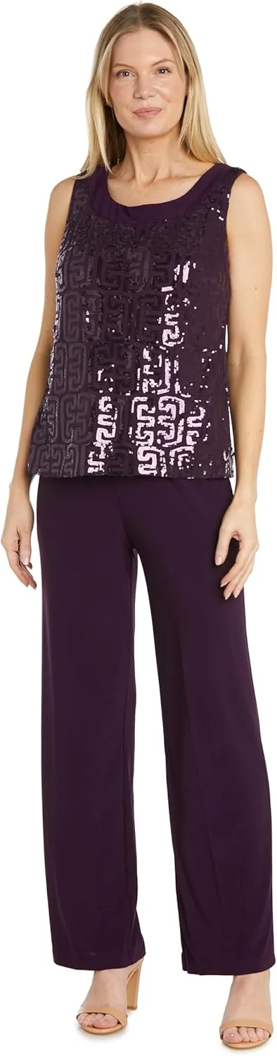 R&M Richards 3PC Sequined Sleeveless Top, Jacket & Ity Duster Pant Set
