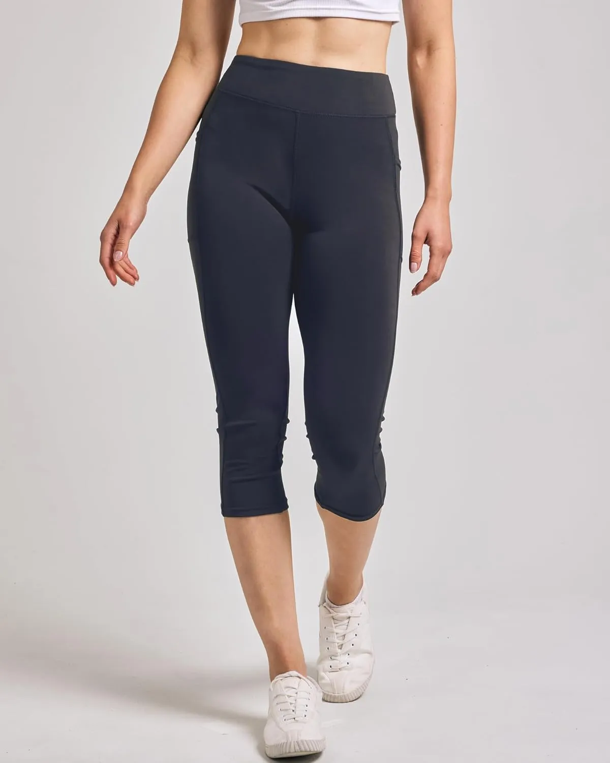 Real Essentials 4 Pack: Women's Capri Leggings with Pockets Casual Yoga Workout Exercise Pants (Available in Plus Size)