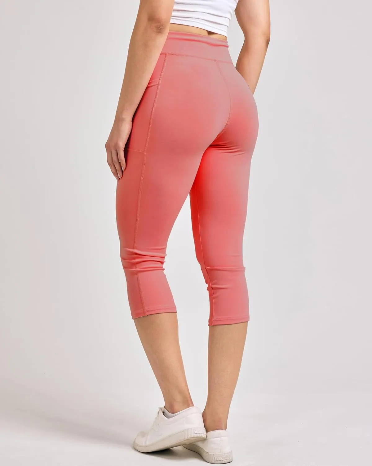 Real Essentials 4 Pack: Women's Capri Leggings with Pockets Casual Yoga Workout Exercise Pants (Available in Plus Size)