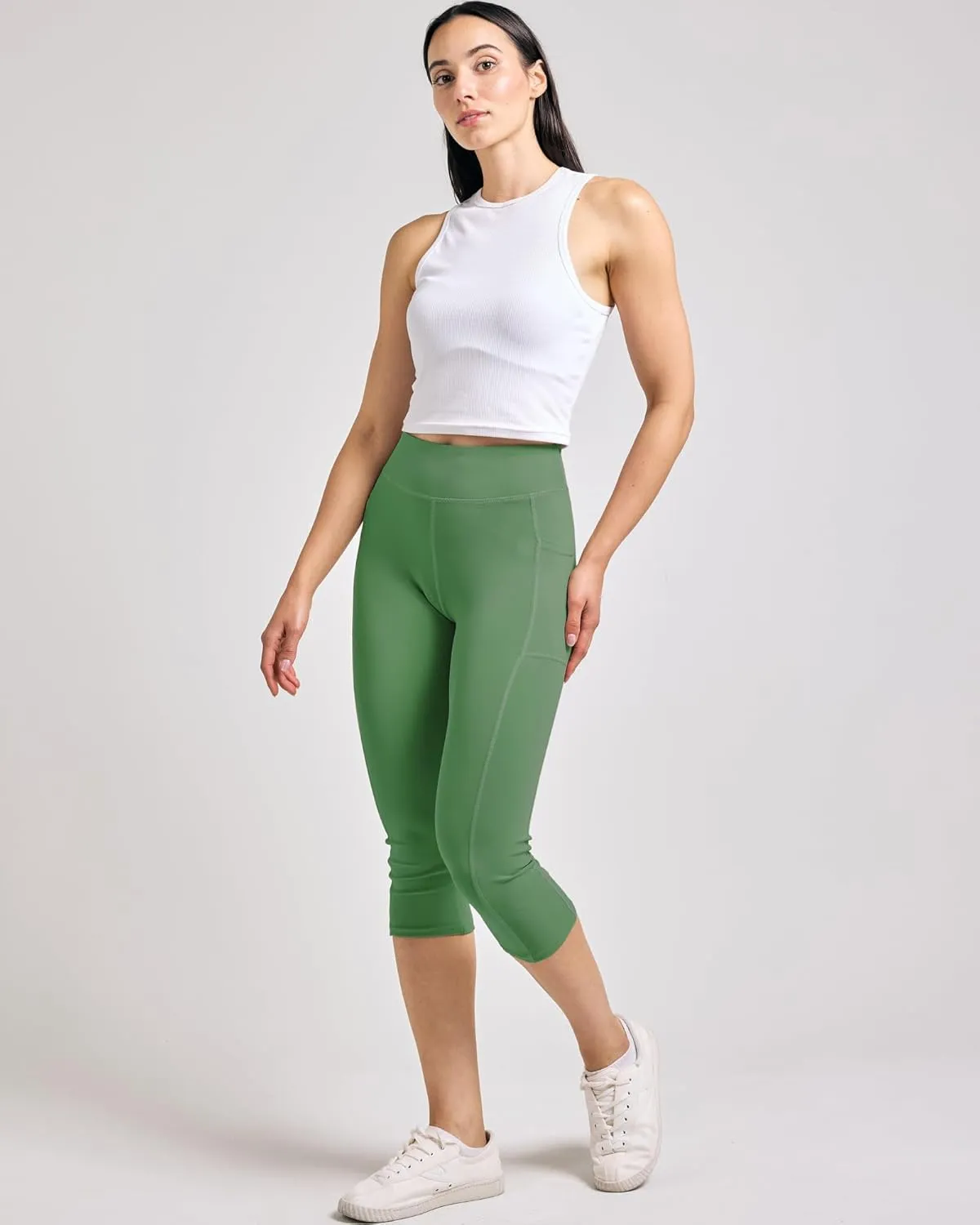 Real Essentials 4 Pack: Women's Capri Leggings with Pockets Casual Yoga Workout Exercise Pants (Available in Plus Size)