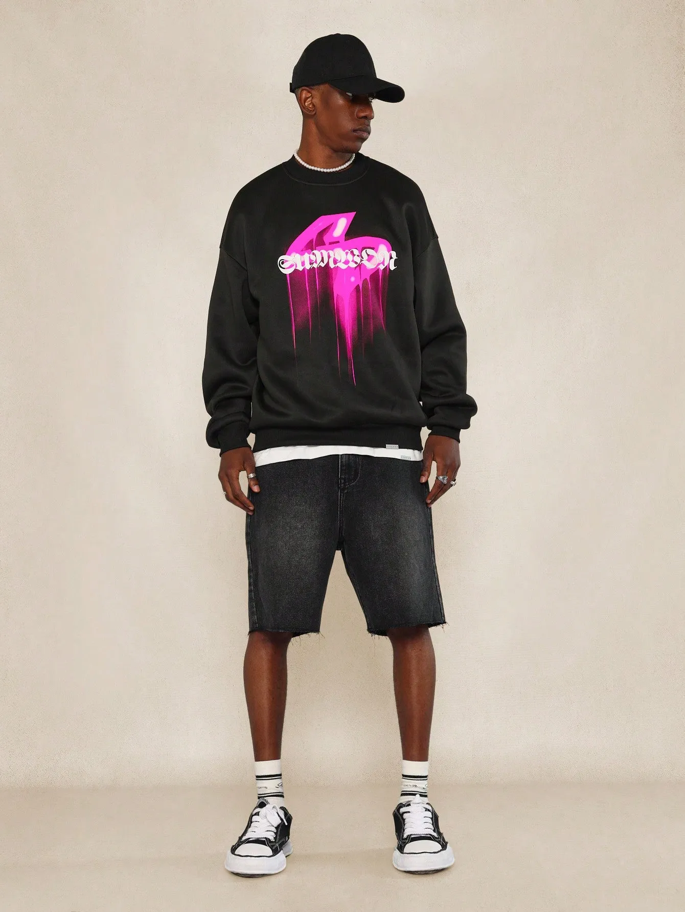 Regular Fit Crew Neck Sweatshirt With Drip Graphic Print