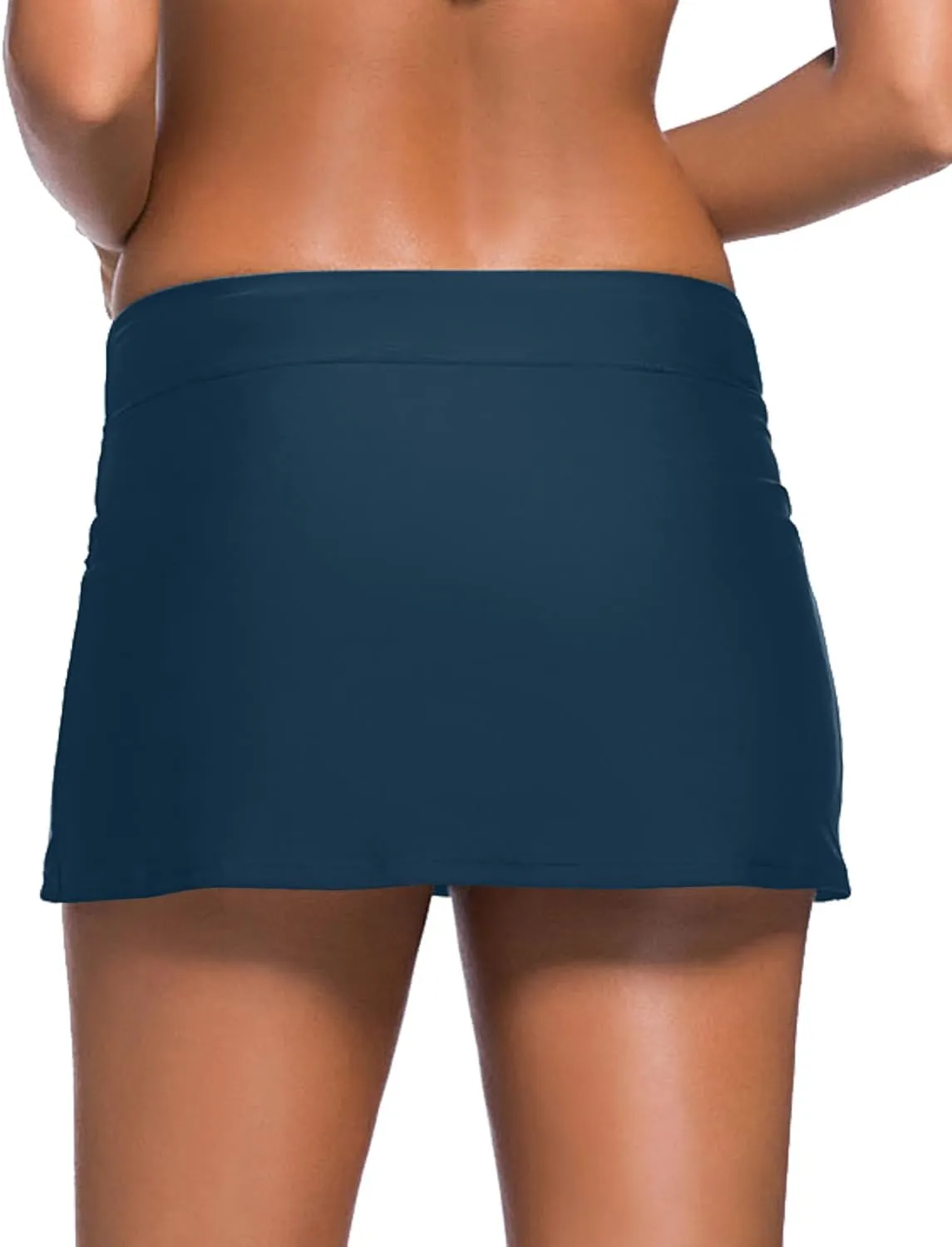 REKITA Women Swim Skirt Solid Color Waistband Skort Bikini Bottom