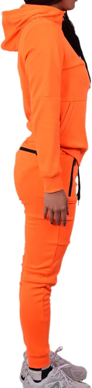 Riflessi Women's Athletic Sports Casual 2 Piece Solid Color Tracksuit Hoodie Jogger Pants Sweatsuit Set