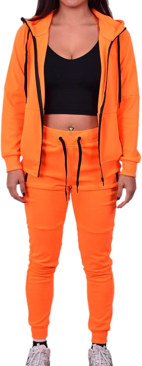 Riflessi Women's Athletic Sports Casual 2 Piece Solid Color Tracksuit Hoodie Jogger Pants Sweatsuit Set