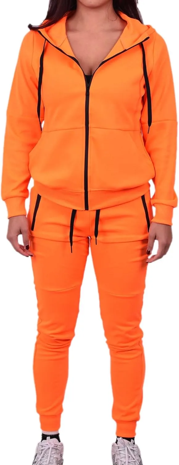 Riflessi Women's Athletic Sports Casual 2 Piece Solid Color Tracksuit Hoodie Jogger Pants Sweatsuit Set