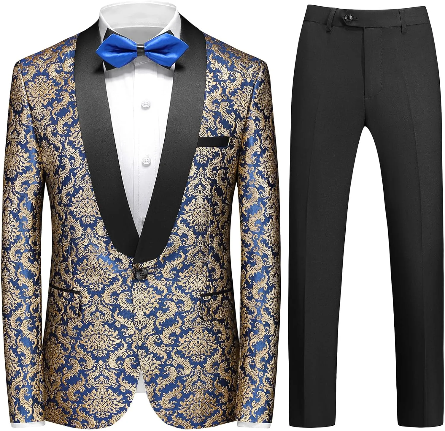 Rogers & Morris Floral Tuxedo Suit Set for Men Regular 2 Piece Jacket and Black Pants