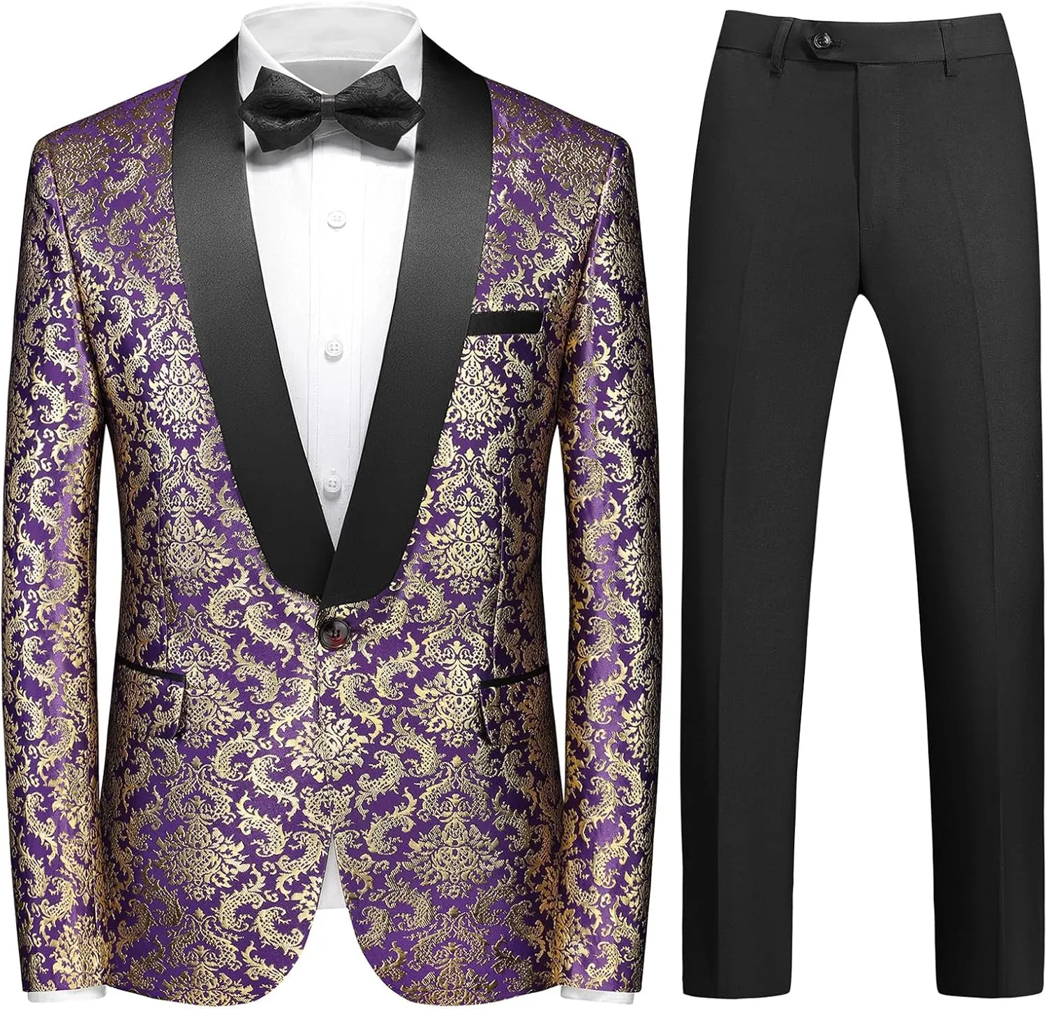 Rogers & Morris Floral Tuxedo Suit Set for Men Regular 2 Piece Jacket and Black Pants