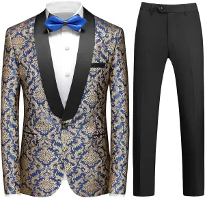 Rogers & Morris Floral Tuxedo Suit Set for Men Regular 2 Piece Jacket and Black Pants