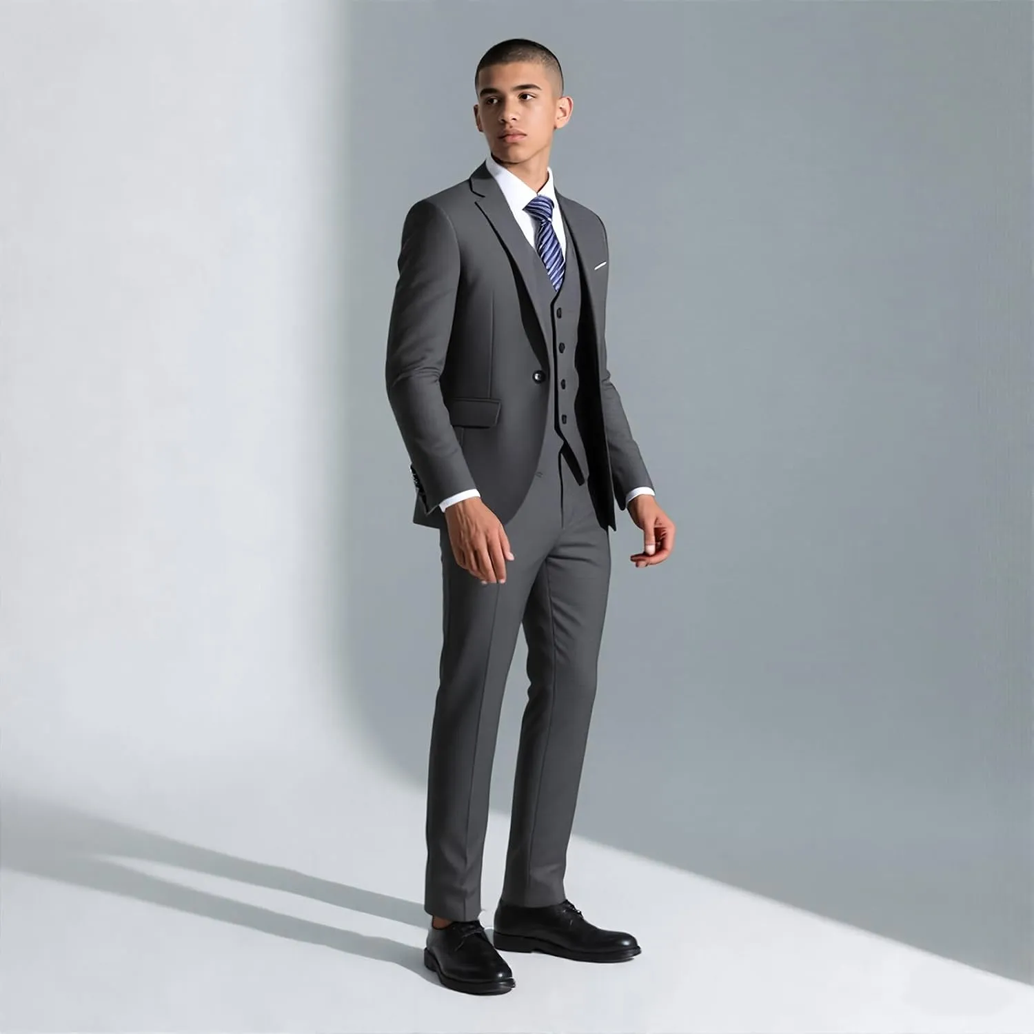 Rogers & Morris Suits for Men Slim fit 3 Piece Solid Essential One Button Suit Set Blazer with Pants and Vest