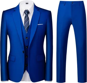 Rogers & Morris Suits for Men Slim fit 3 Piece Solid Essential One Button Suit Set Blazer with Pants and Vest