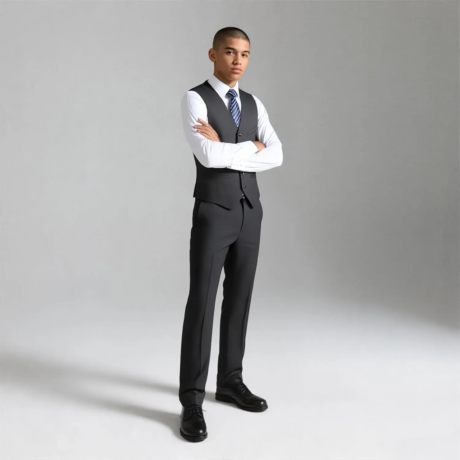 Rogers & Morris Suits for Men Slim fit 3 Piece Solid Essential One Button Suit Set Blazer with Pants and Vest
