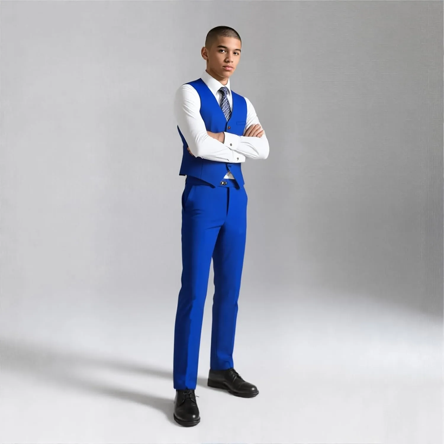 Rogers & Morris Suits for Men Slim fit 3 Piece Solid Essential One Button Suit Set Blazer with Pants and Vest